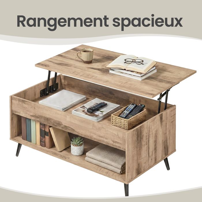 Table Basse Relevable avec Rangement 100x50 cm