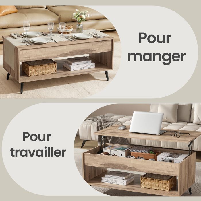 Table Basse Relevable avec Rangement 100x50 cm