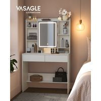 Coiffeuse Contemporaine avec Miroir LED 6 Tiroirs 118x40 cm